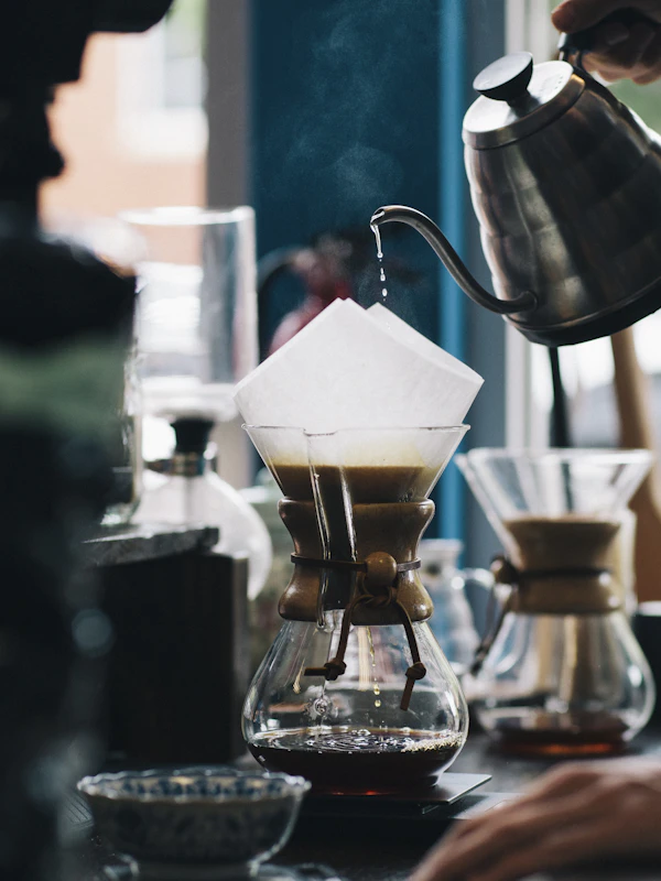 Freshly brewed coffee on a café table